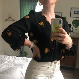 Beautiful wrap top with yellow flowers